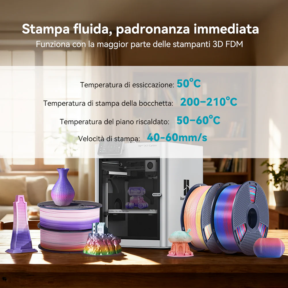 [MOQ: 3KG] Filamento Arcobaleno PLA, SILK, PETG per Stampante 3D 1KG - Image 8