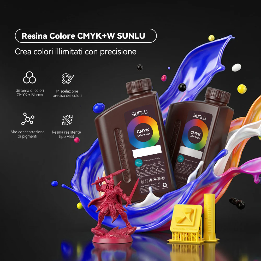 Kit Resina Simil-ABS CMYK+W (Set 5 colori-CMYK+Bianco) per Miscelazione Colori – Set da 5 Flaconi da 1000g - Image 3