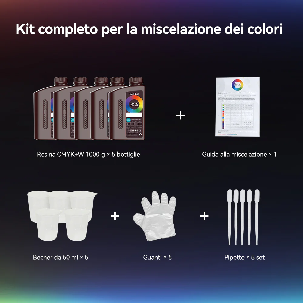 Kit Resina Simil-ABS CMYK+W (Set 5 colori-CMYK+Bianco) per Miscelazione Colori – Set da 5 Flaconi da 1000g - Image 7