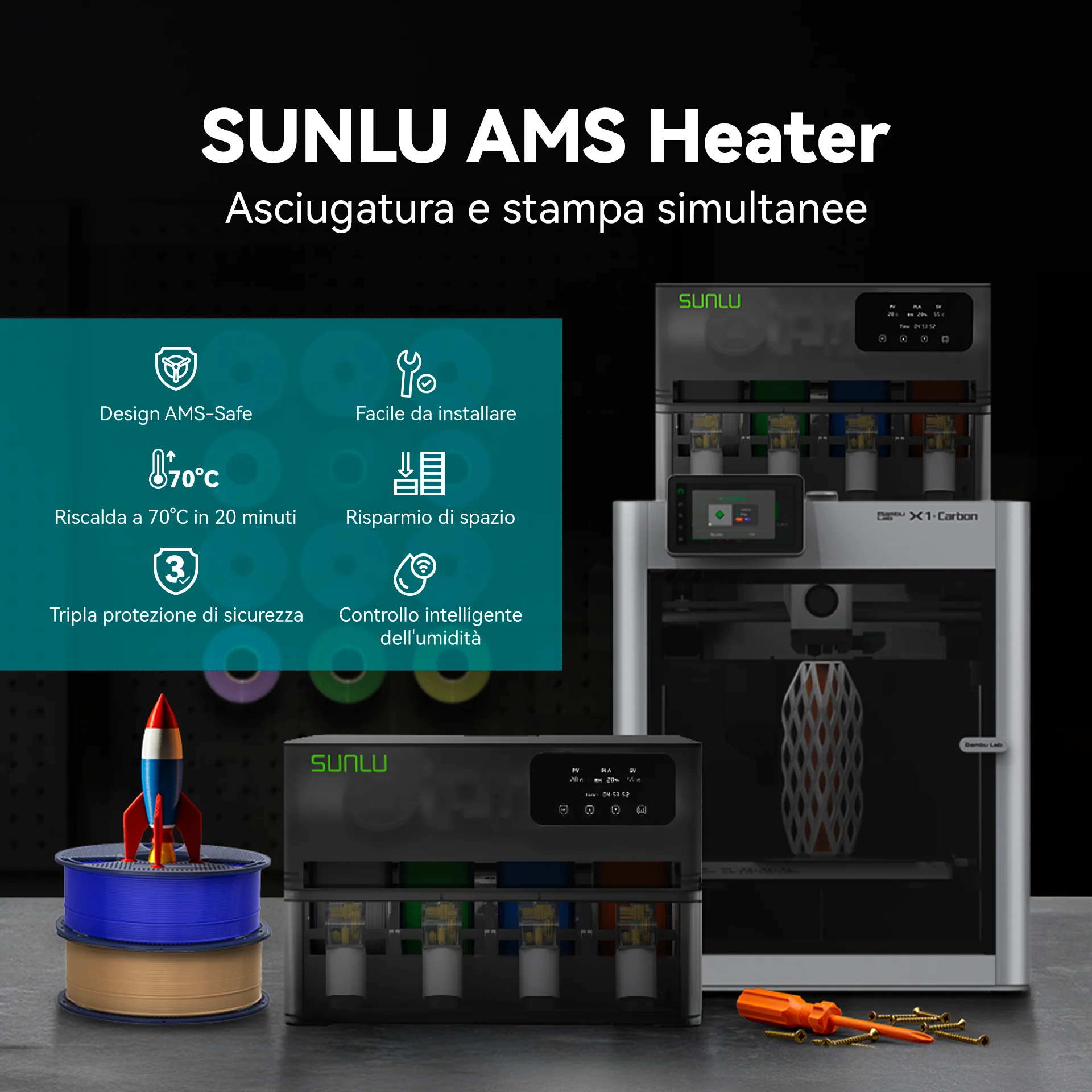 SUNLU Riscaldatore AMS, SUNLU AMS Heater, aggiornamento del Bambu AMS, consente l'asciugatura durante la stampa - Image 3