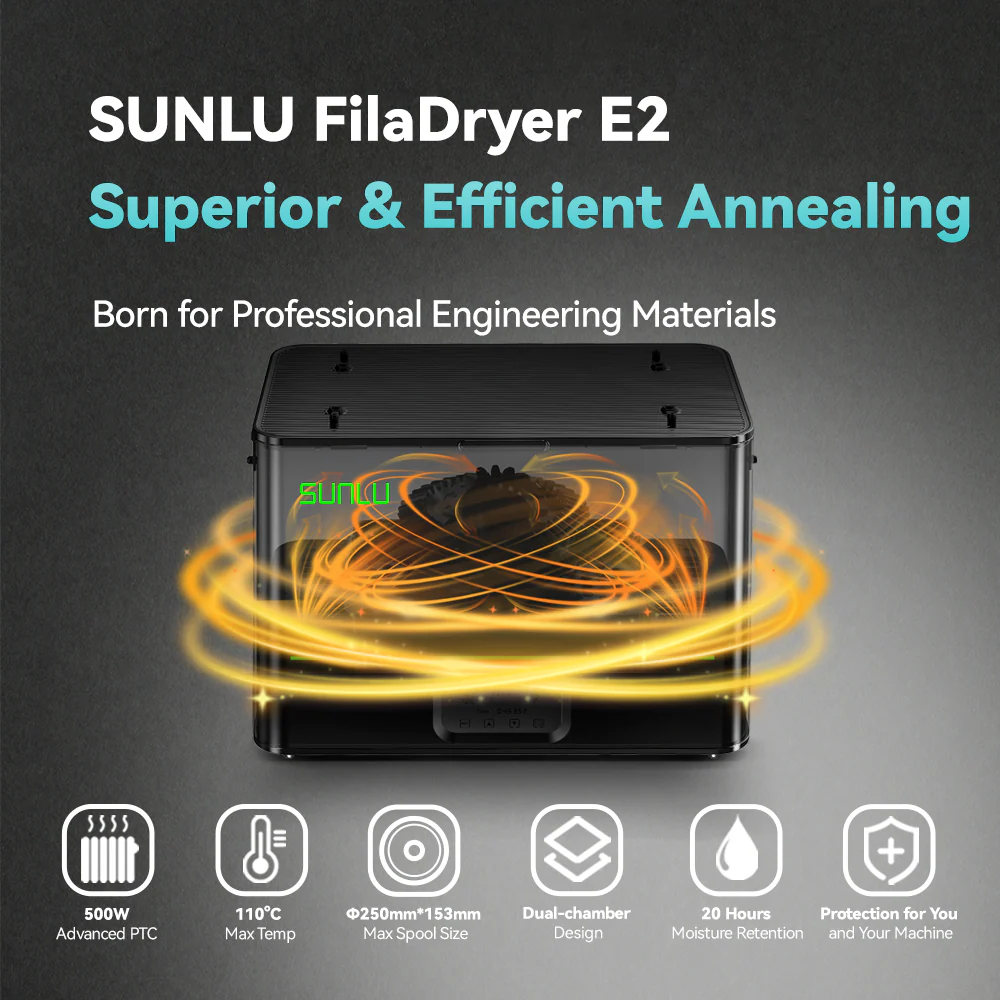 SUNLU FilaDryer E2, fino a 110℃, Asciugatura e ricottura Professionali, nato per i filamenti di stampa 3D tecnici - Image 16