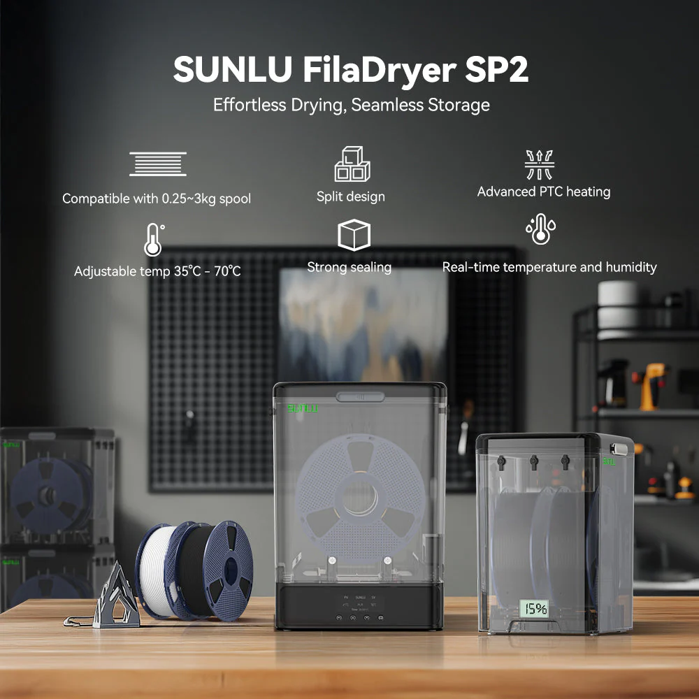 [SUNLU FilaDryer SP2, essiccatore di filamenti 2 in 1 con scatola di immagazzinamento, asciugatura fino a 70℃ (158°F) e immagazzinamento senza soluzione di continuità, compatibile con bobine di dimensioni 1kg×2 o 2kg×1 o 3kg×1 - Image 4